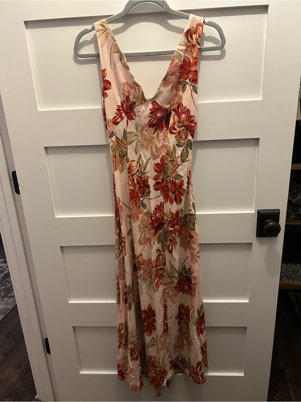 Paper Heart Floral V-Neck Maxi Dress in Blush with Rust Floral Print